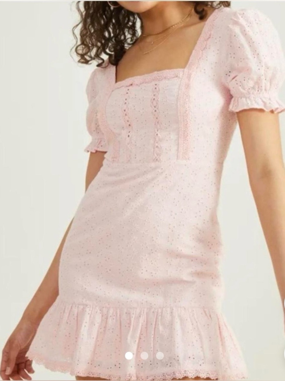 NWT Altar’d state Jaelyn eyelet lace puff sleeve coquette dress blush pink S - Picture 1 of 10